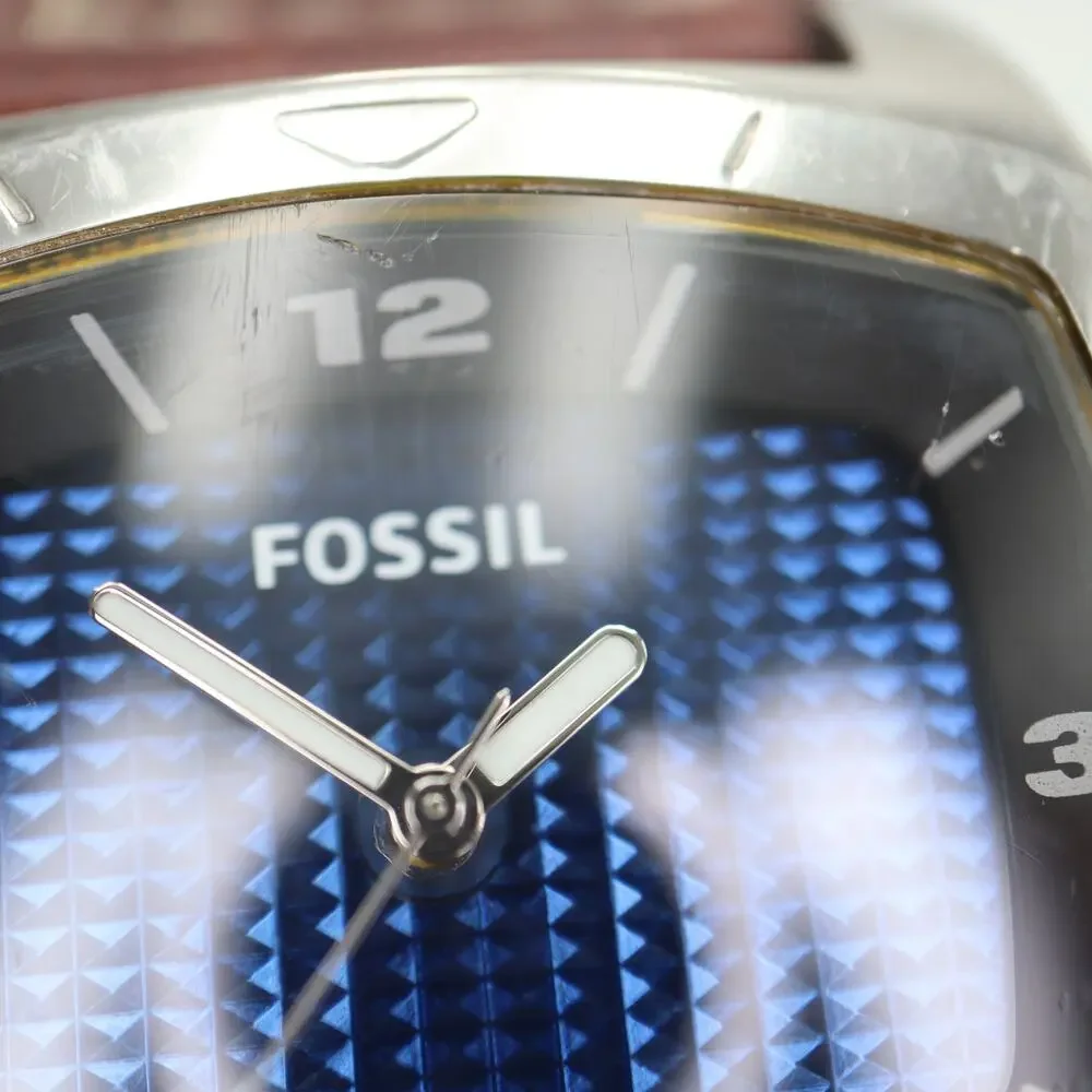 Fossil Kaleido Blue Silver Change 41mm Watch Brown Leather AM3695 w New Battery